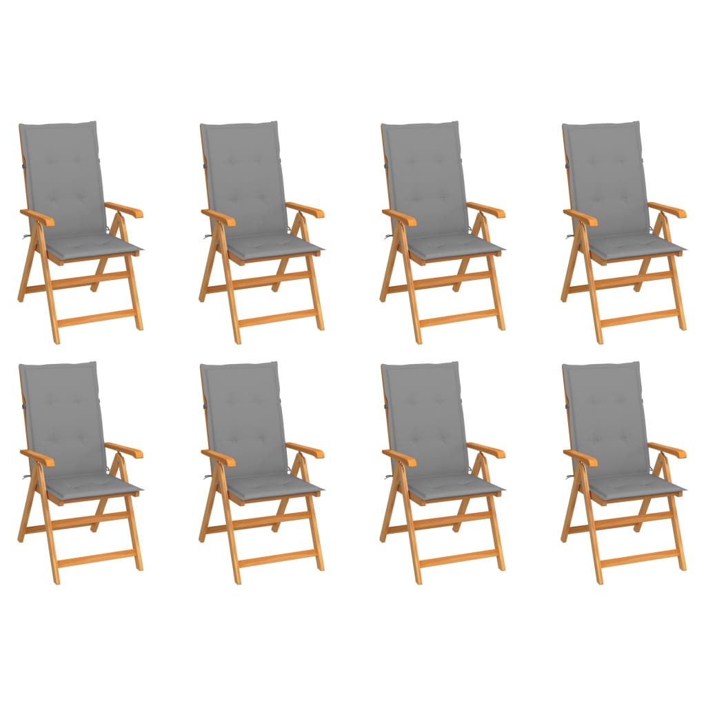 vidaXL Polohovací zahradní židle s poduškami 8 ks masivní teak
