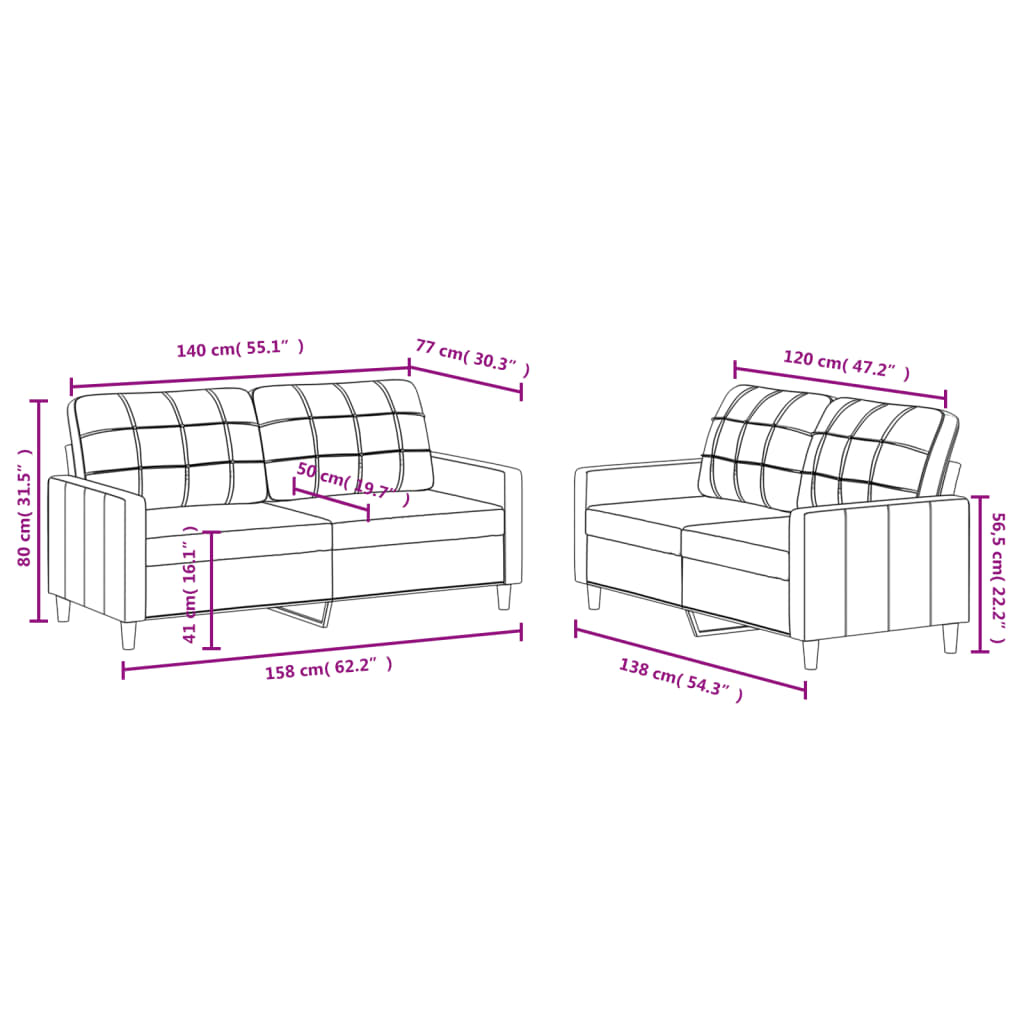 vidaXL 2dílná sedací souprava s poduškami taupe textil