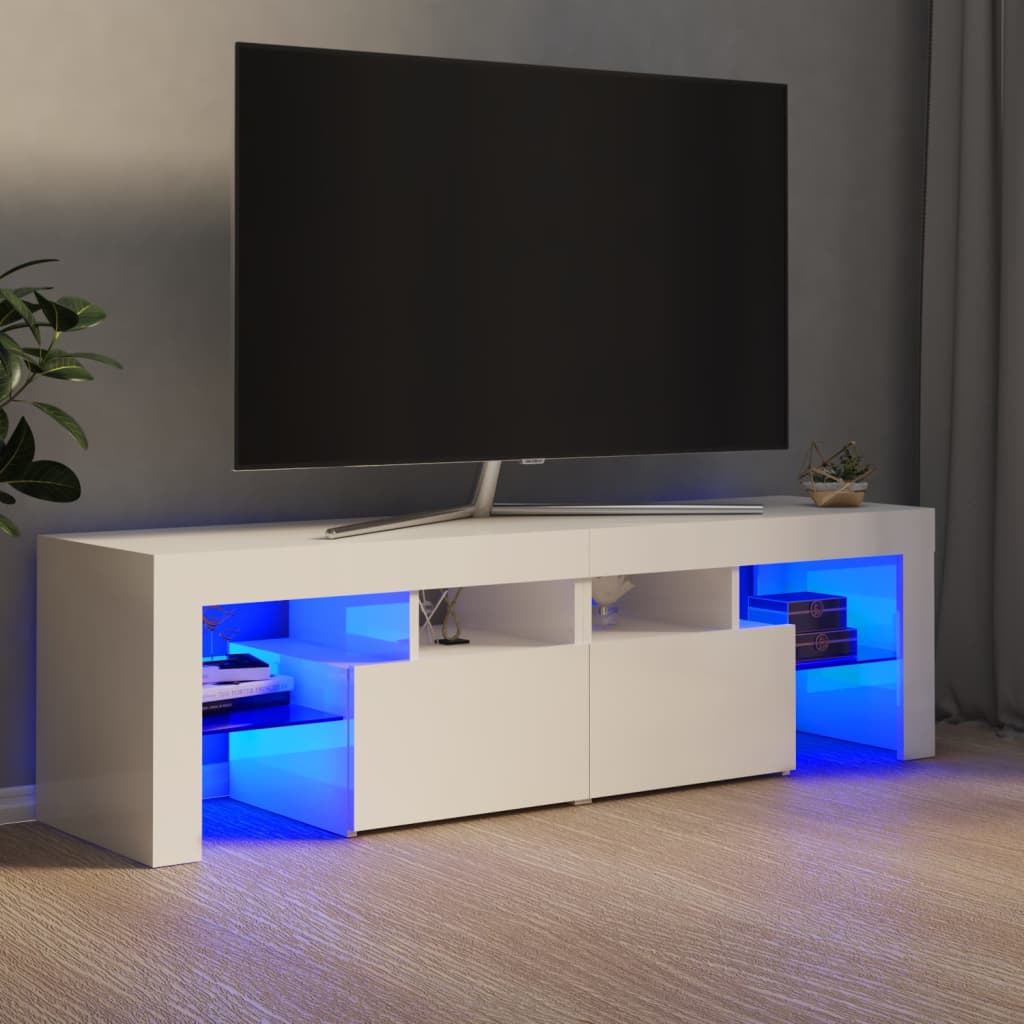 vidaXL TV skříňka s LED osvětlením bílá vysoký lesk 140x36,5x40 cm