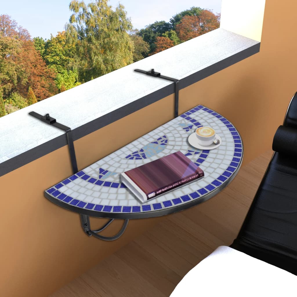 vidaXL Závěsný stolek na balkon modrý a bílý mozaika