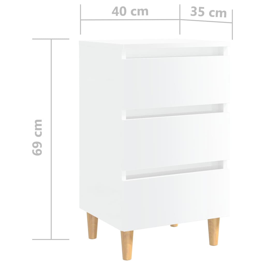 vidaXL Noční skříňky s dřevěnými nohami 2 ks bílé lesklé 40x35x69 cm