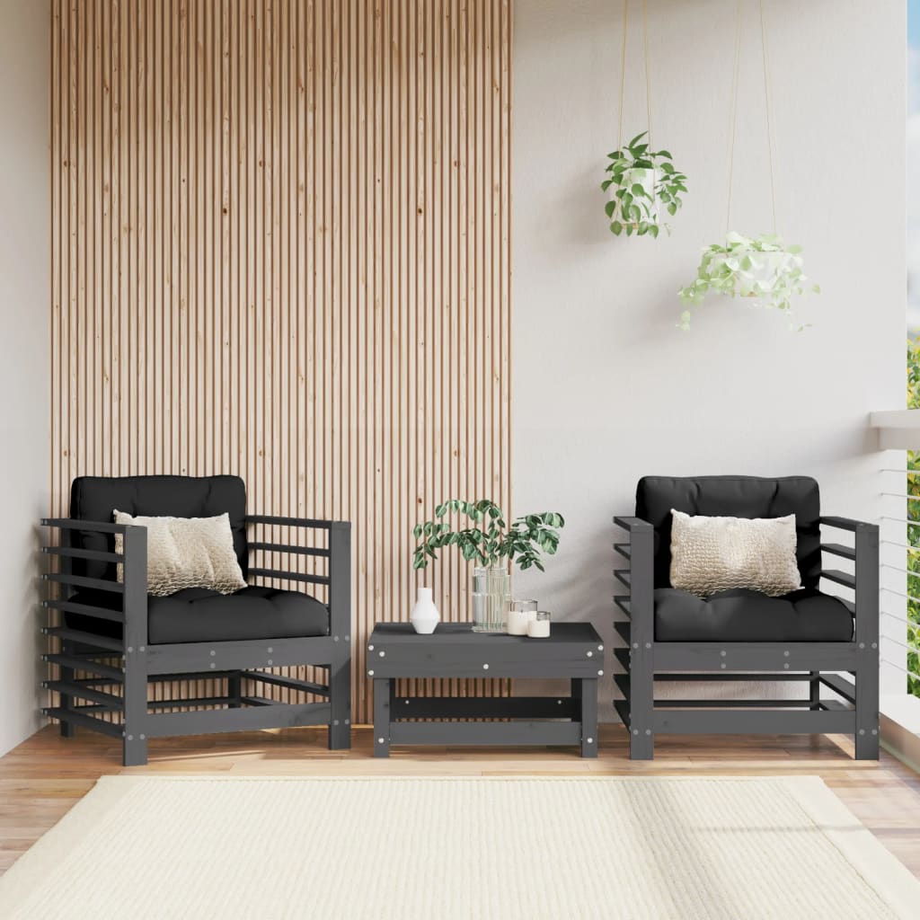 vidaXL Zahradní židle s poduškami 2 ks šedé masivní borové dřevo