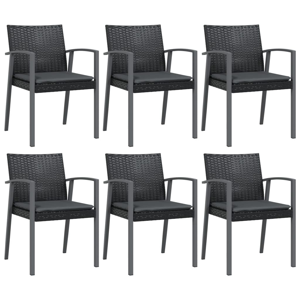 vidaXL Zahradní židle s poduškami 6 ks černé 56,5x57x83 cm polyratan