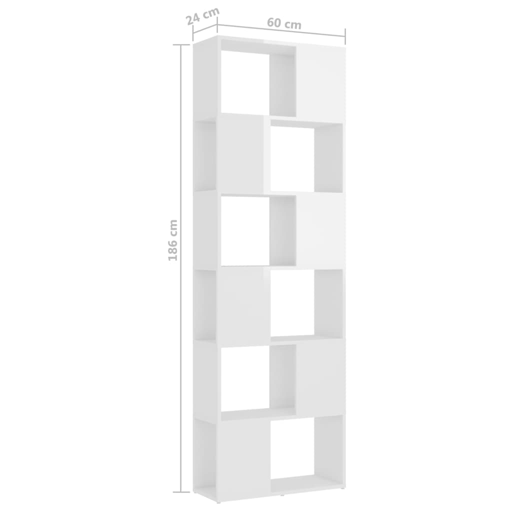 vidaXL Knihovna / dělicí stěna bílá s vysokým leskem 60 x 24 x 186 cm