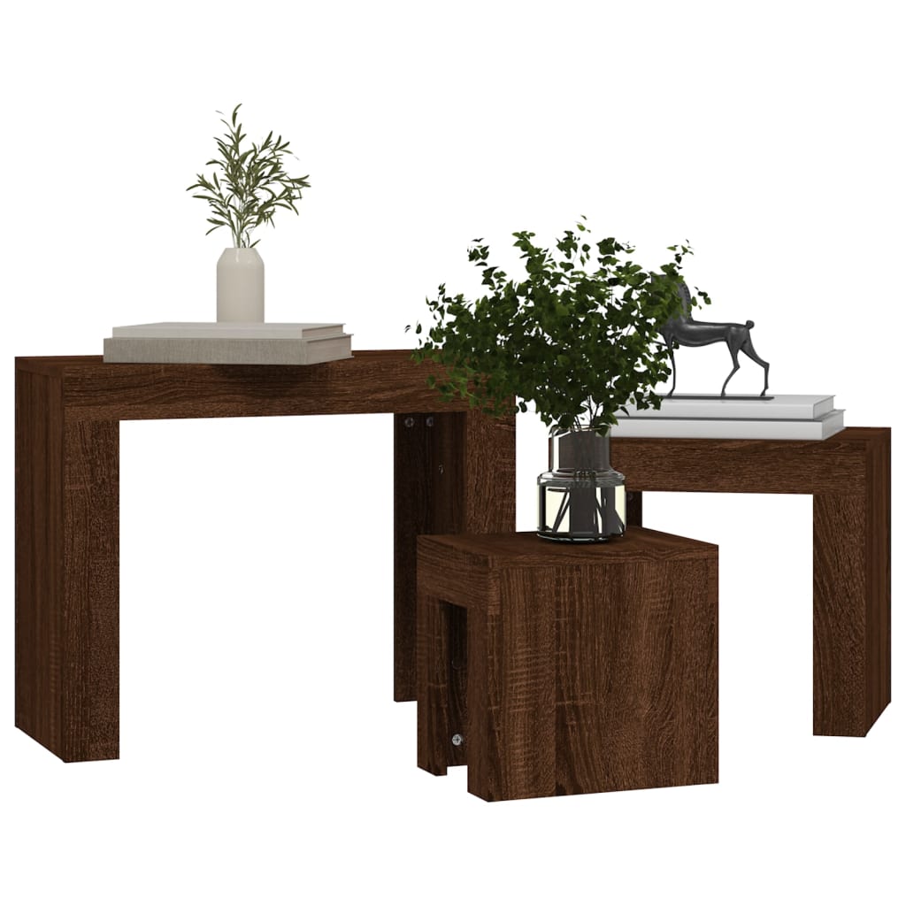 vidaXL Hnízdové konferenční stolky 3 ks hnědý dub kompozitní dřevo