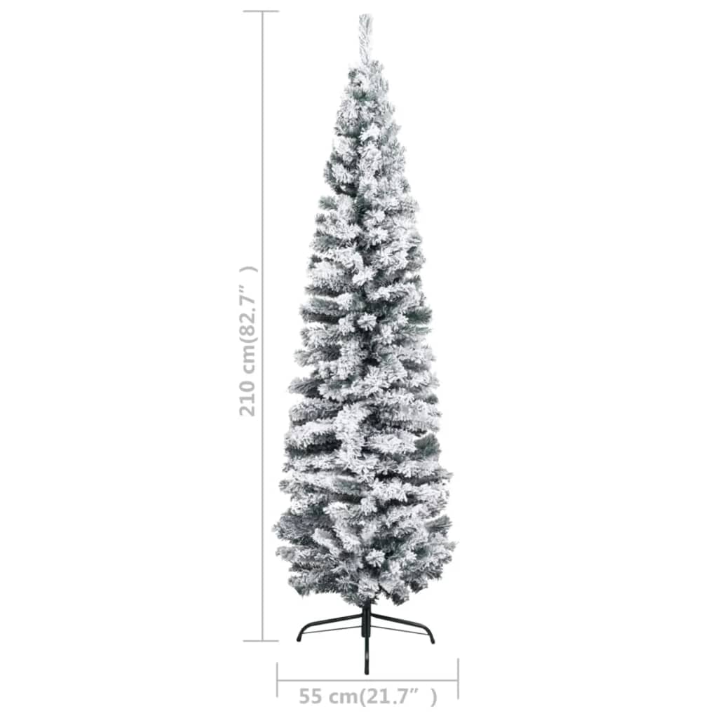 vidaXL Úzký vánoční stromek s LED zasněžený zelený 210 cm PVC