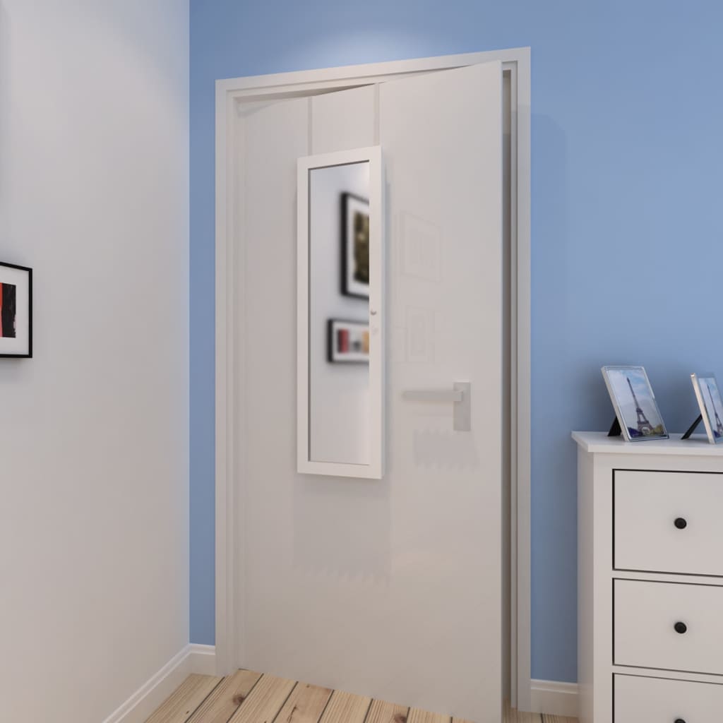 Dřevěná nástěnná skříňka se zrcadlem a 2 háčky na dveře