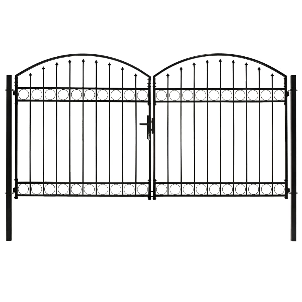 vidaXL Dvoukřídlá zahradní brána s obloukem ocel 300 x 175 cm černá