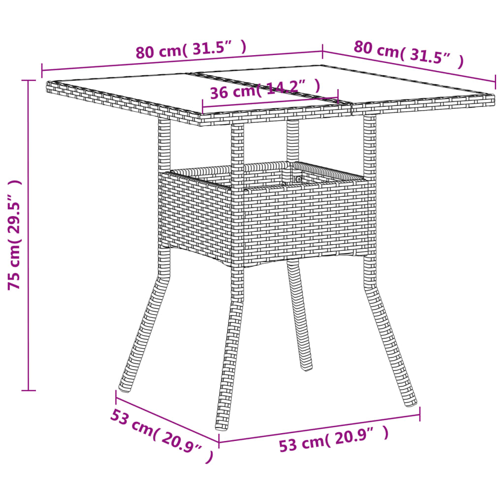 vidaXL Zahradní stůl se skleněnou deskou bílý 80x80x75 cm polyratan