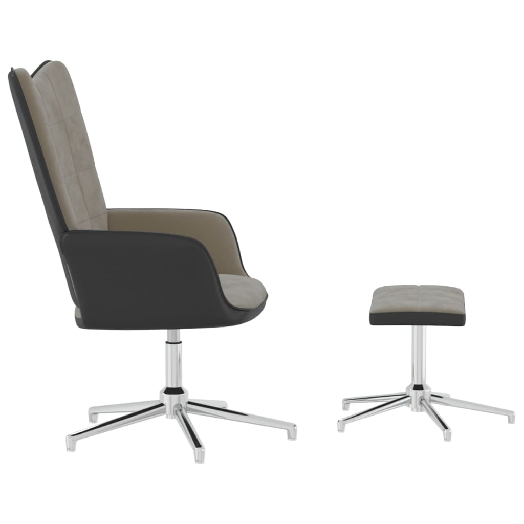 vidaXL Relaxační křeslo se stoličkou světle šedé samet a PVC
