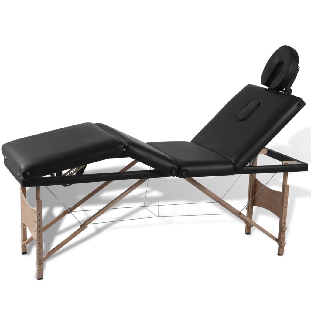 vidaXL Černý skládací masážní stůl se 4 zónami a dřevěným rámem