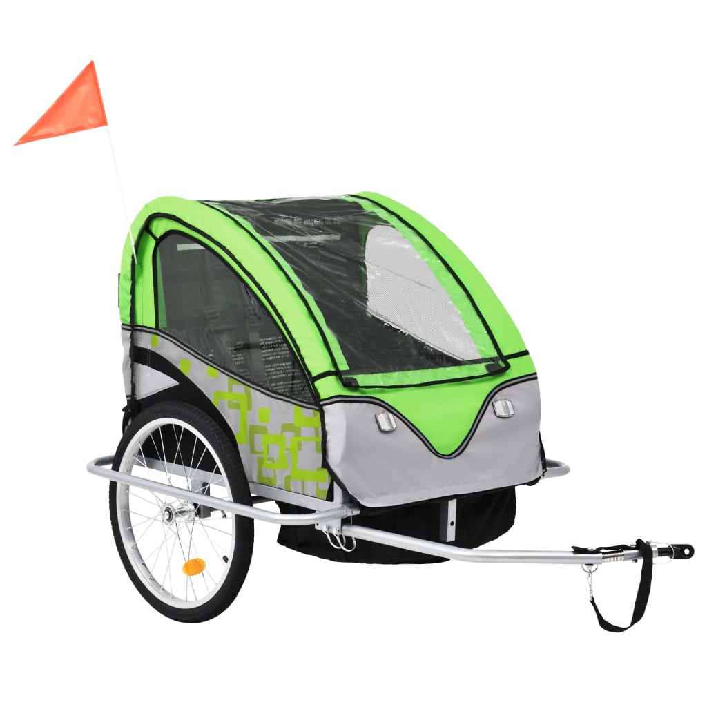 vidaXL Vozík za kolo a kočárek 2 v 1 zelený a šedý