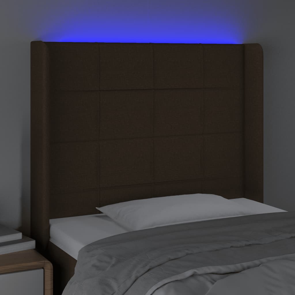 vidaXL Čelo postele s LED tmavě hnědé 93 x 16 x 118/128 cm textil