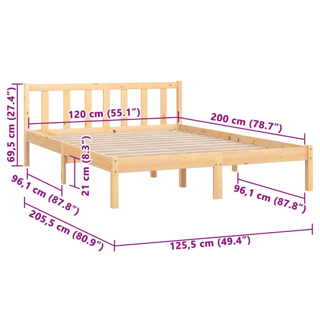 vidaXL Rám postele masivní borové dřevo 120 x 200 cm