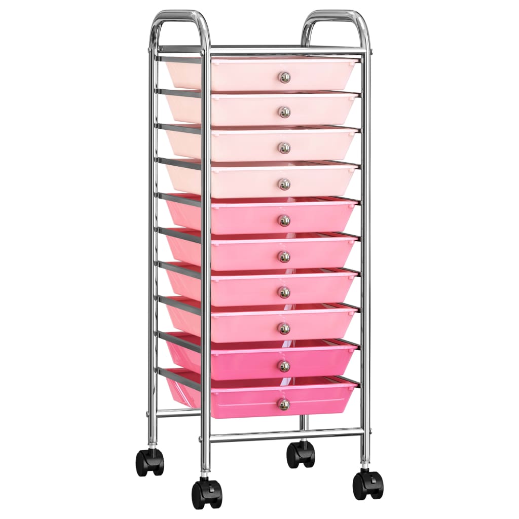 vidaXL Mobilní úložný vozík s 10 zásuvkami ombré růžový plastový