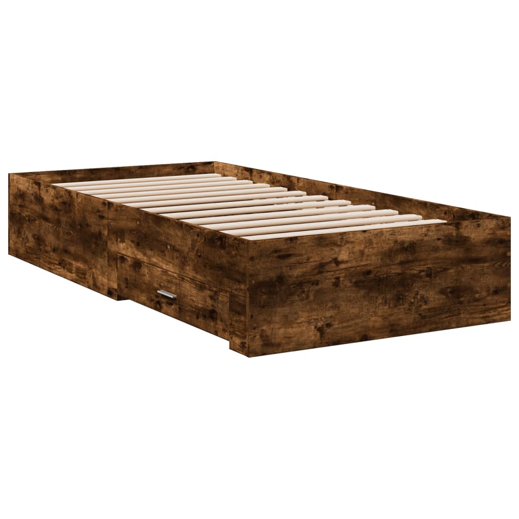vidaXL Rám postele se zásuvkami kouřový dub 90x190 cm kompozitní dřevo