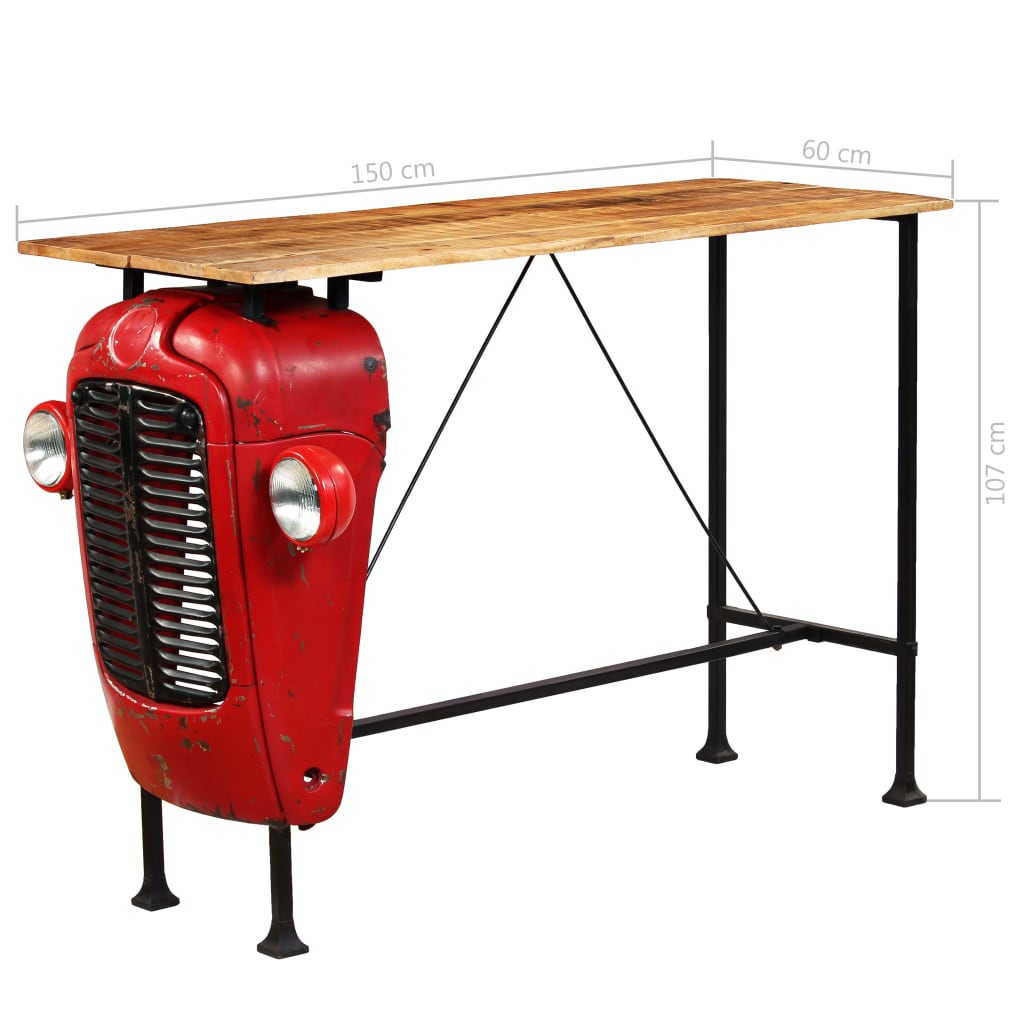 vidaXL Barový stůl traktor z mangovníkového dřeva červený 60x150x107cm