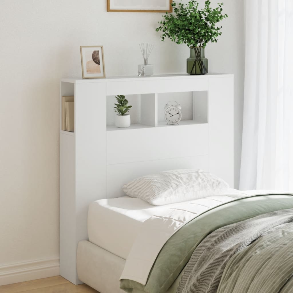 vidaXL Čelo postele s LED bílé 100 x 18,5 x 103,5 cm kompozitní dřevo