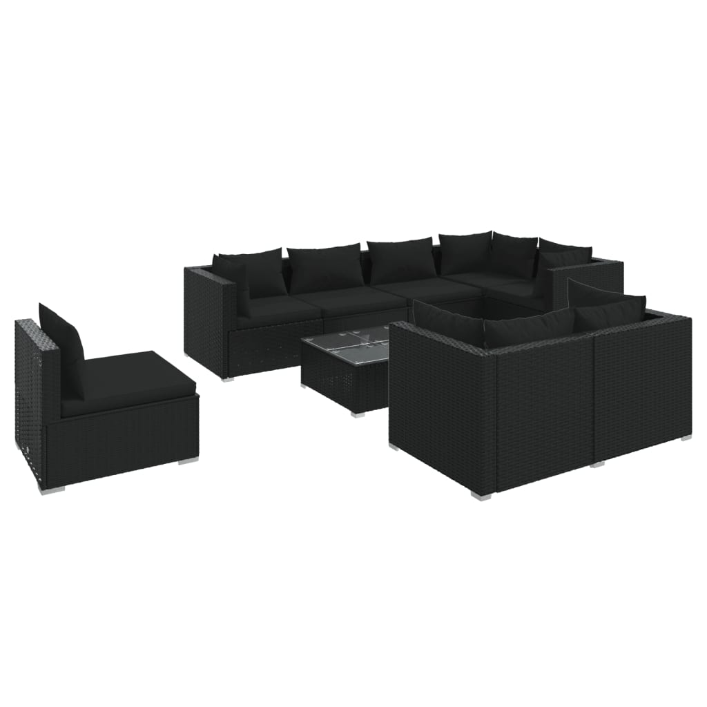 vidaXL 9dílná zahradní sedací souprava s poduškami polyratan černá