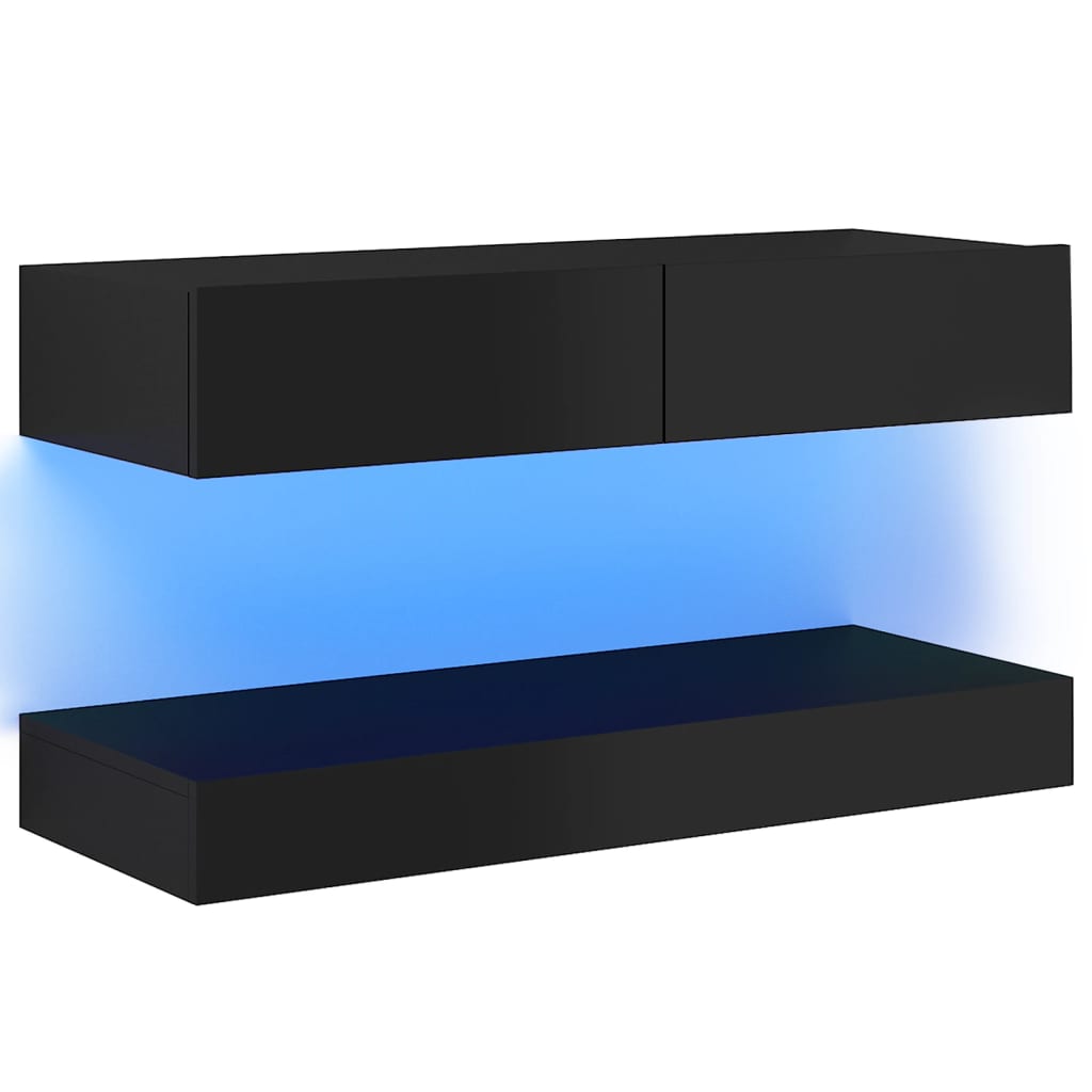 vidaXL TV skříňka s LED osvětlením černá s vysokým leskem 90 x 35 cm