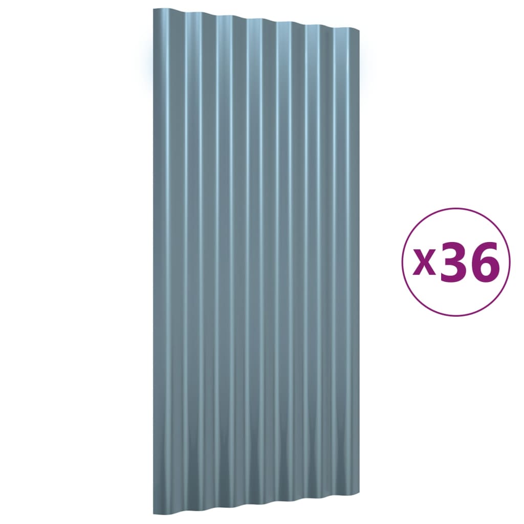 vidaXL Střešní panely 36 ks práškově lakovaná ocel šedé 80 x 36 cm