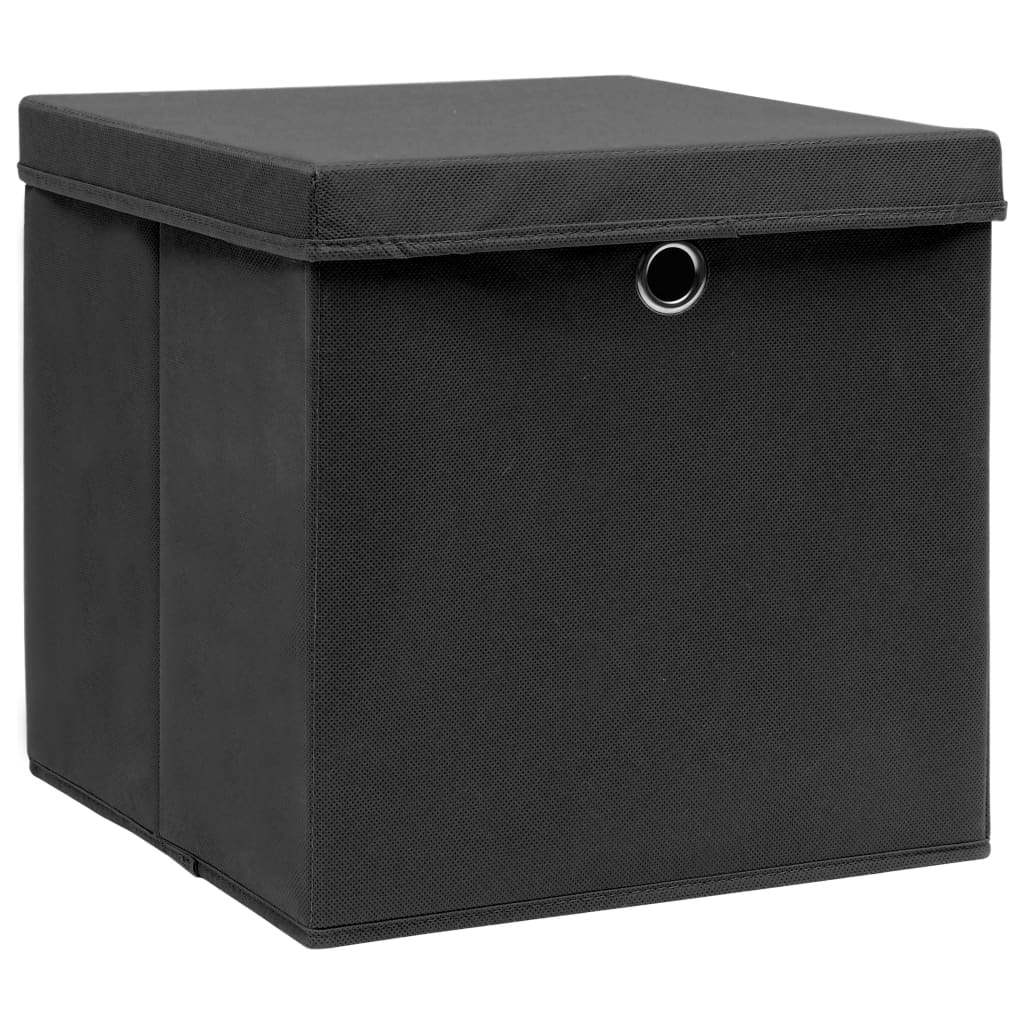 vidaXL Úložné boxy s víky 4 ks 28 x 28 x 28 cm černé