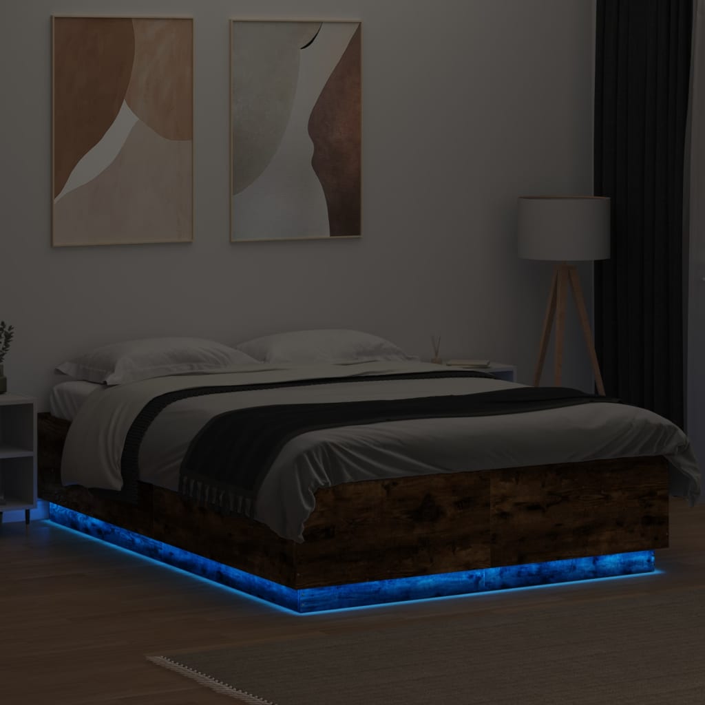 vidaXL Rám postele s LED osvětlením kouřový dub 160 x 200 cm kompozit
