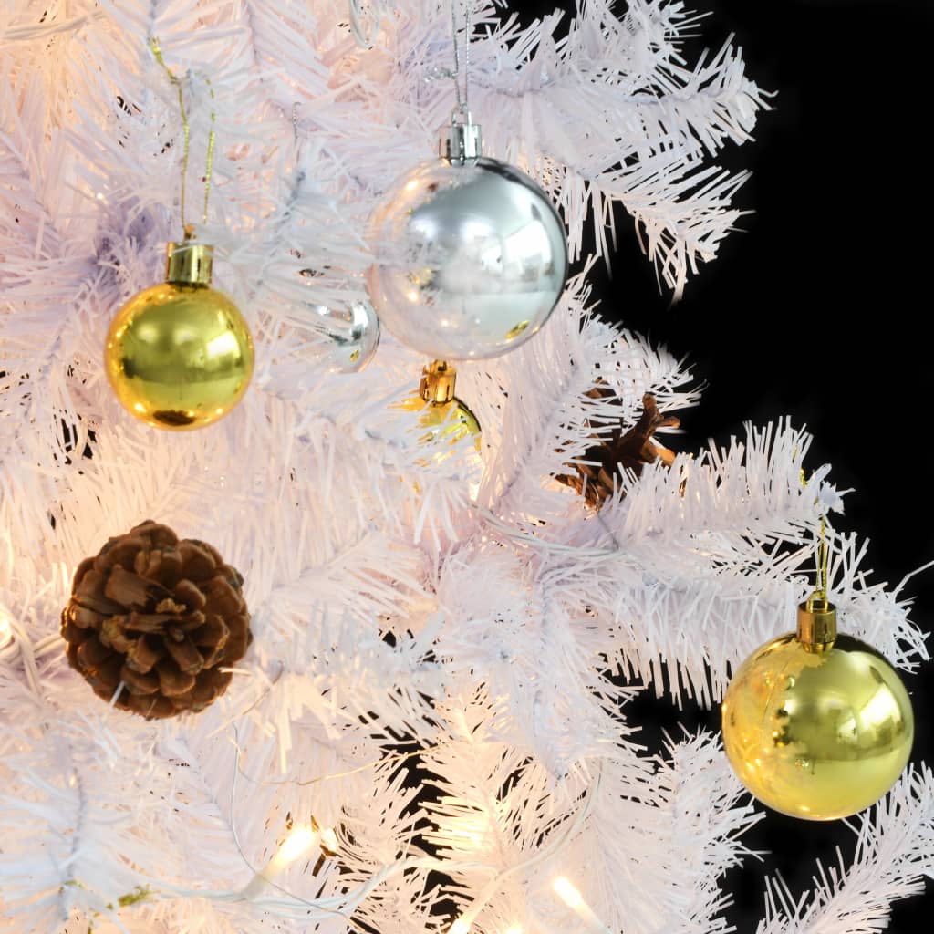 vidaXL Vánoční stromek s LED osvětlením a baňkami bílý 180 cm