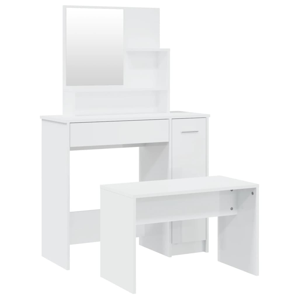vidaXL Toaletní stolek sada bílý s vysokým leskem 86,5 x 35 x 136 cm