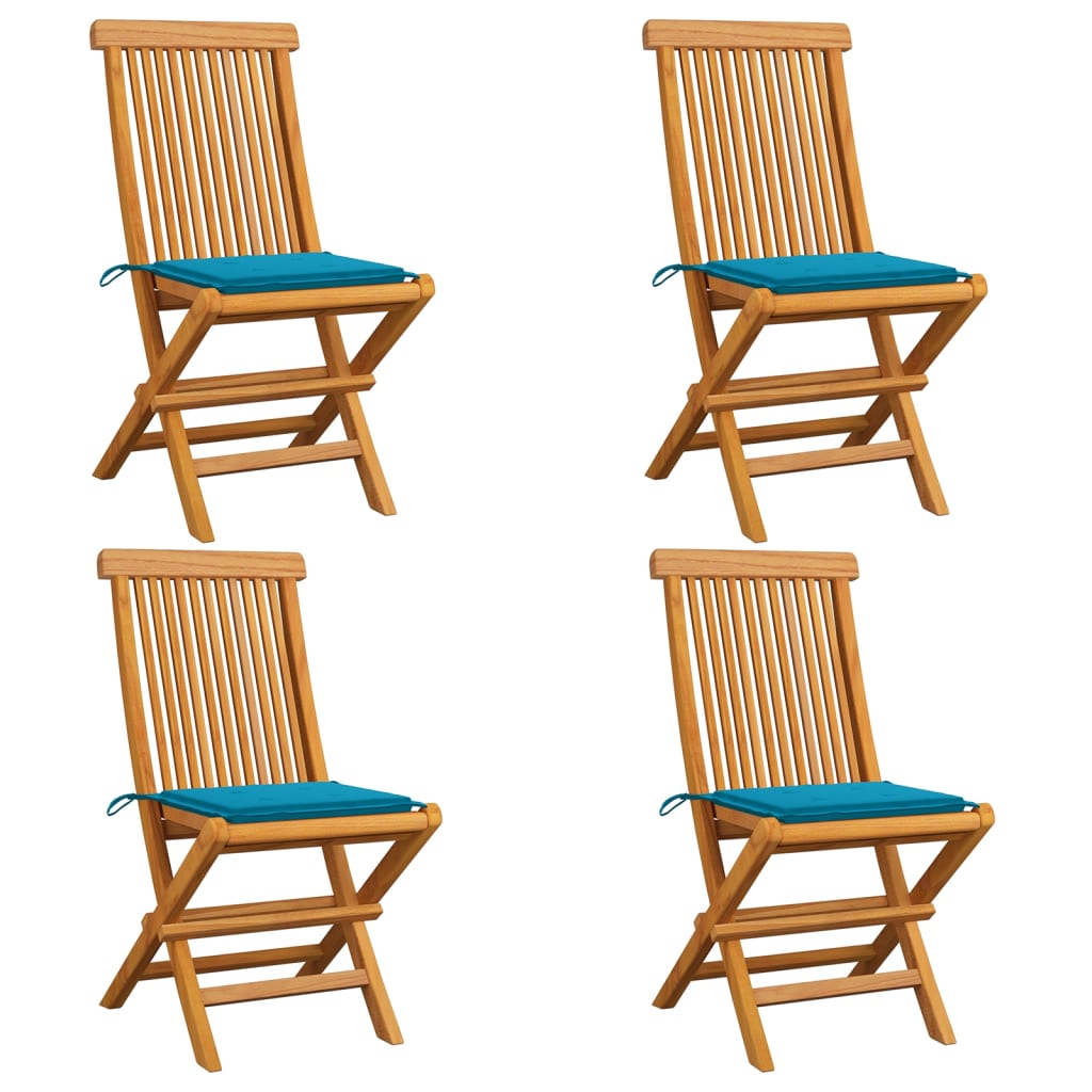 vidaXL Zahradní židle s modrými poduškami 4 ks masivní teak