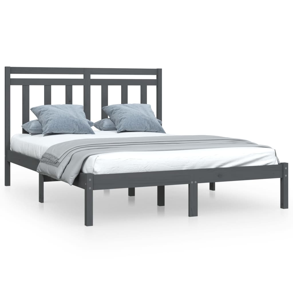 vidaXL Rám postele šedý masivní dřevo 135 x 190 cm Double