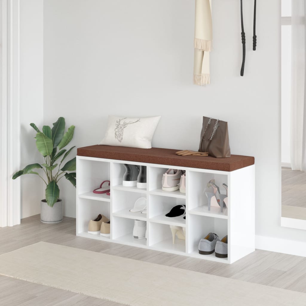 vidaXL Botníková lavice bílá vysoký lesk 103x30x48 cm kompozitní dřevo