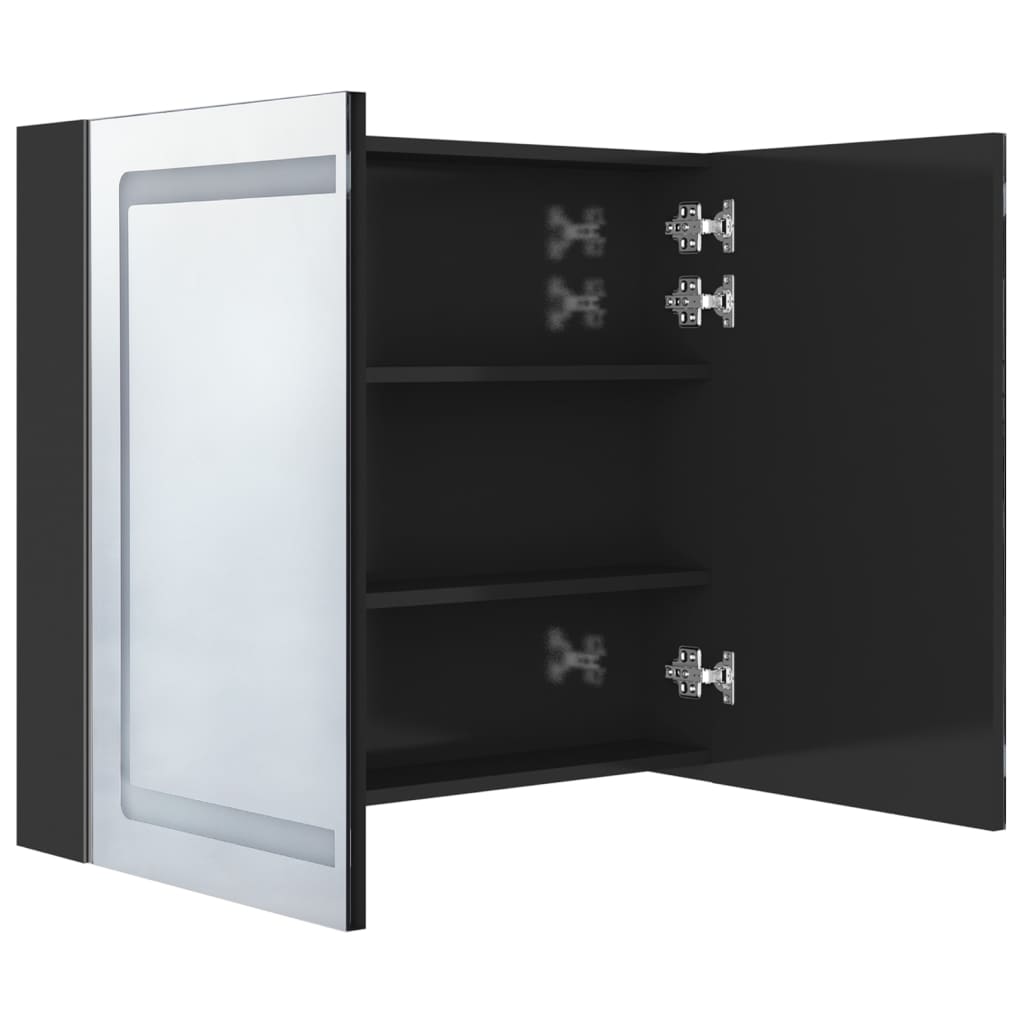 vidaXL LED koupelnová skříňka se zrcadlem zářivě černá 80 x 12 x 68 cm
