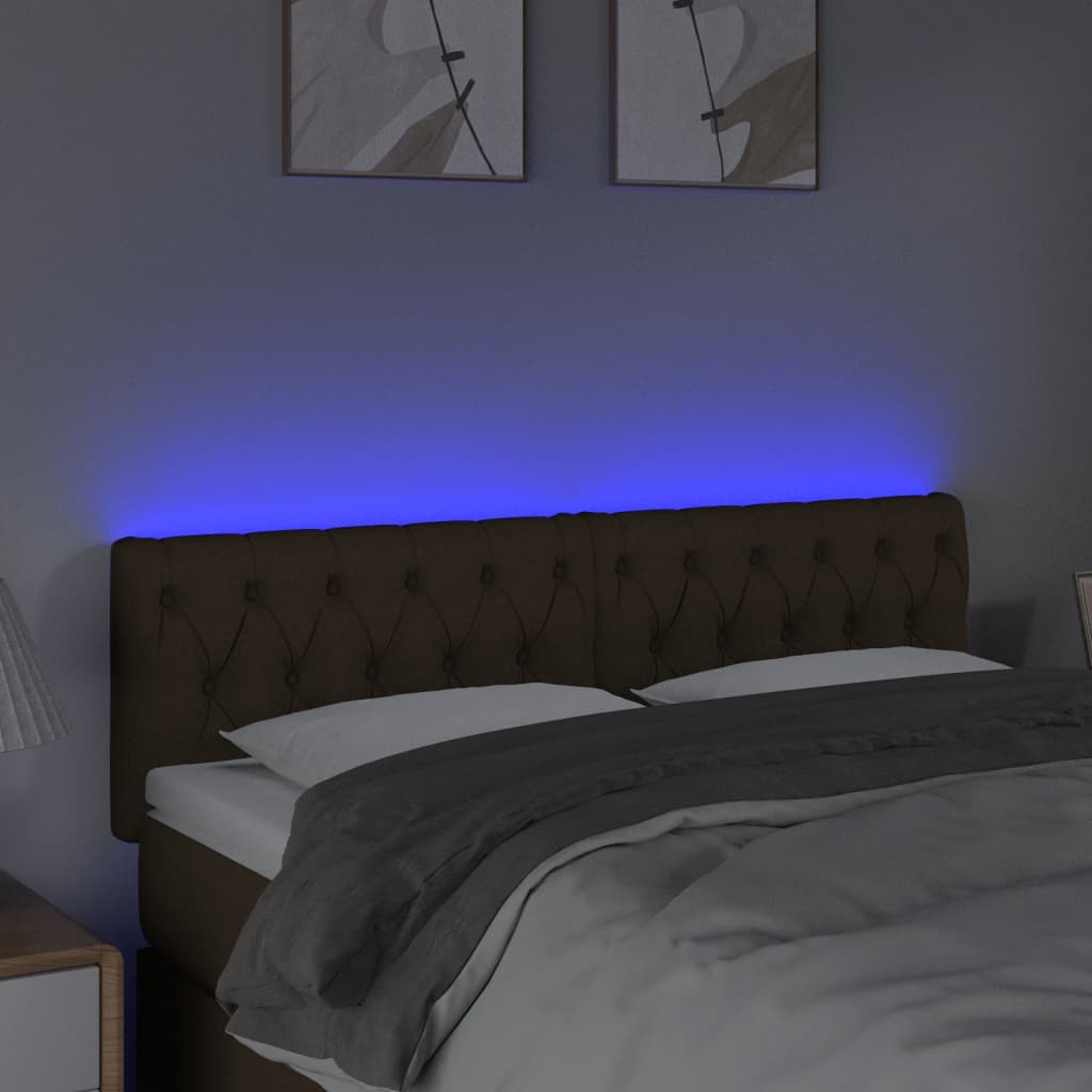 vidaXL Čelo postele s LED tmavě hnědé 144 x 7 x 78/88 cm textil