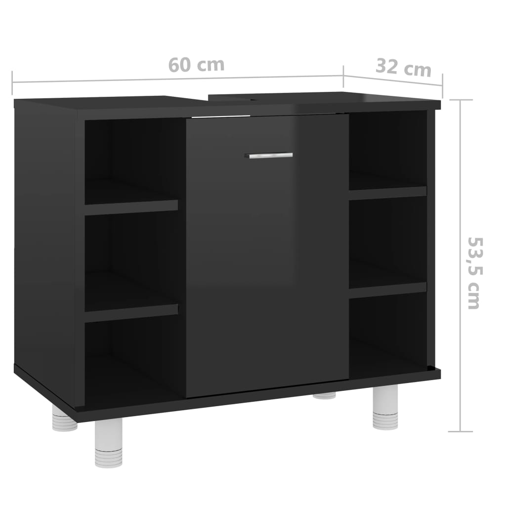 vidaXL Koupelnová skříňka černá vysoký lesk 60x32x53,5 cm dřevotříska