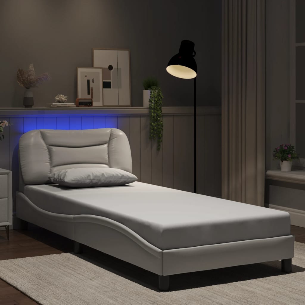 vidaXL Rám postele s LED osvětlením bílý 80 x 200 cm umělá kůže