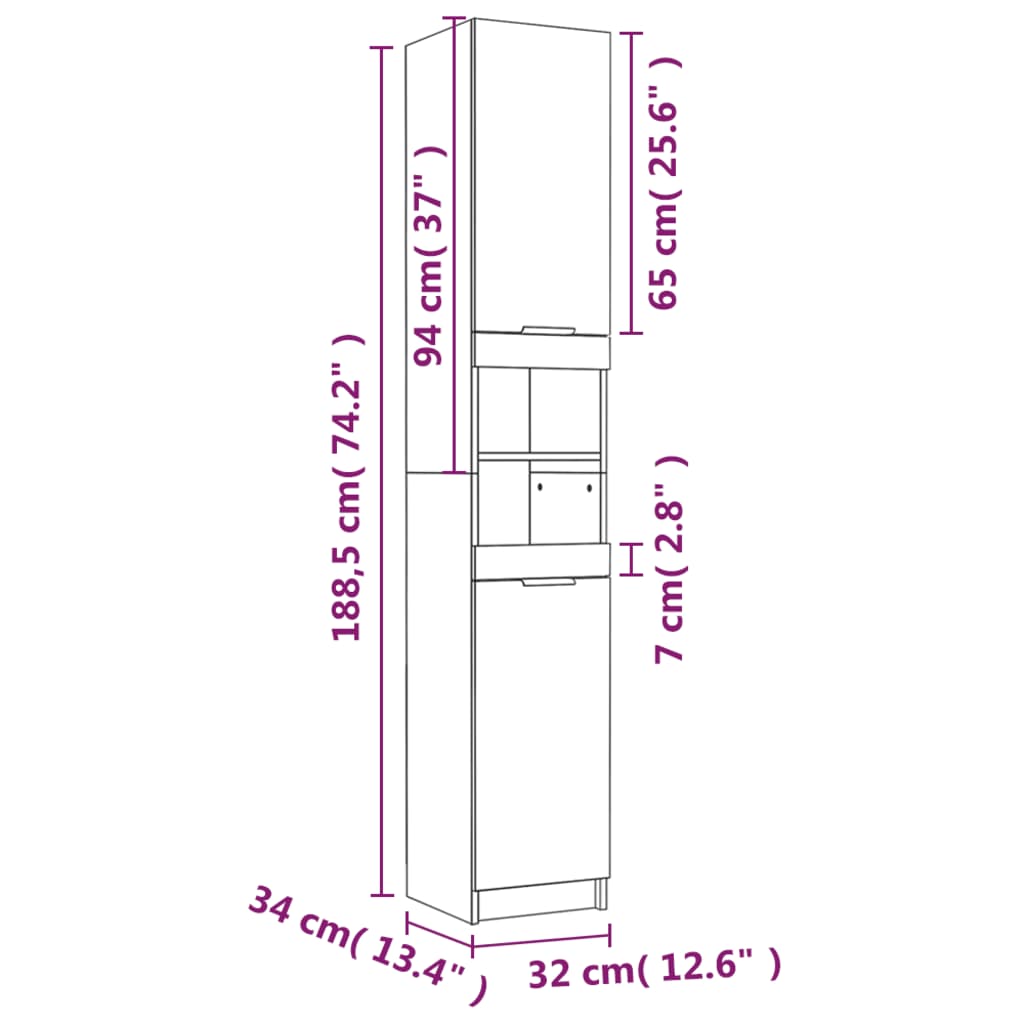 vidaXL Koupelnová skříňka lesklá bílá 32x34x188,5 cm kompozitní dřevo