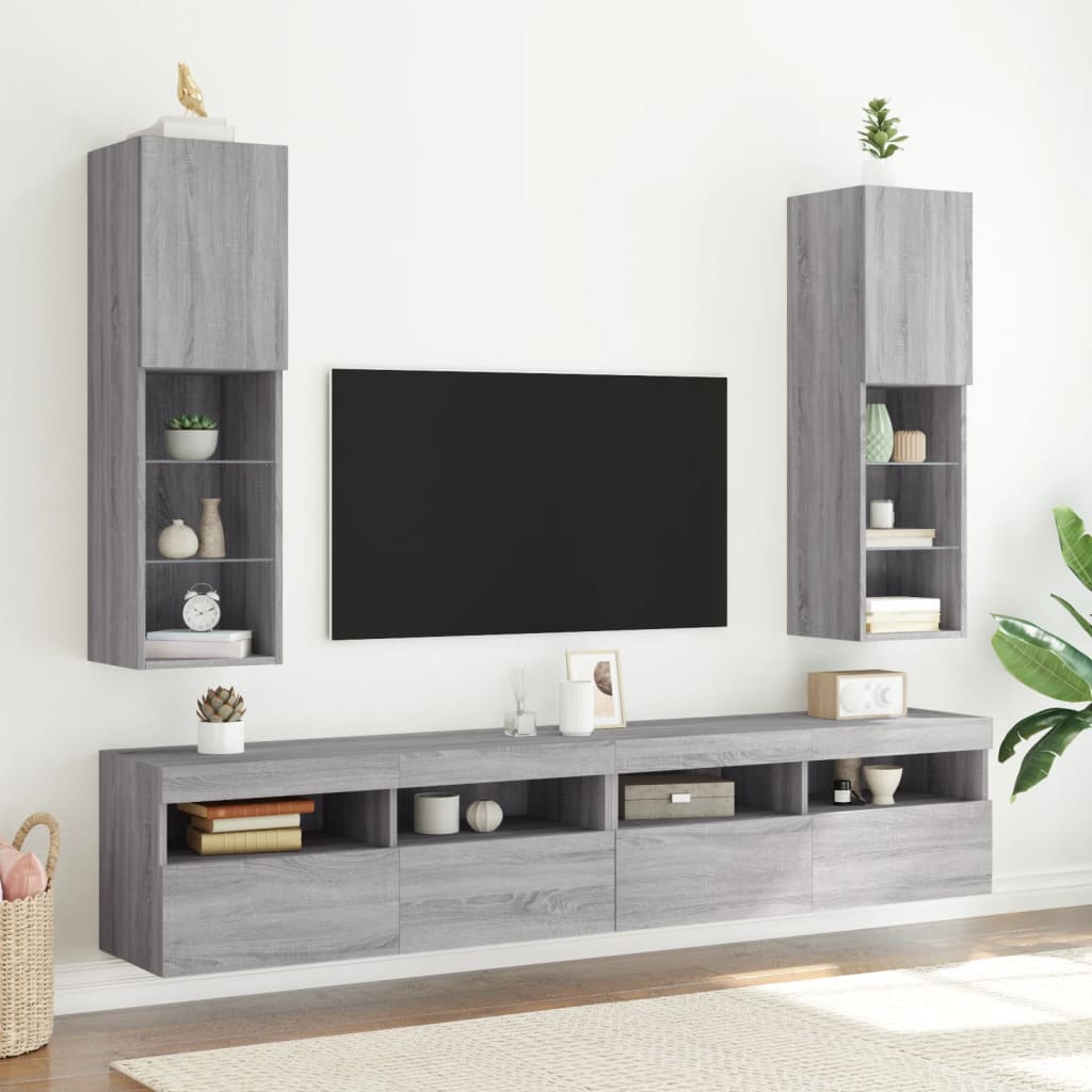 vidaXL TV skříňky s LED osvětlením 2 ks šedé sonoma 30,5 x 30 x 102 cm