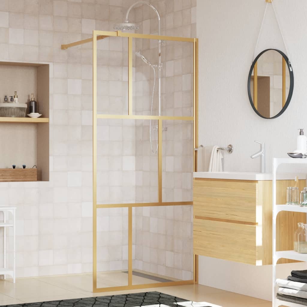 vidaXL Zástěna do průchozí sprchy čiré ESG sklo zlatá 90 x 195 cm