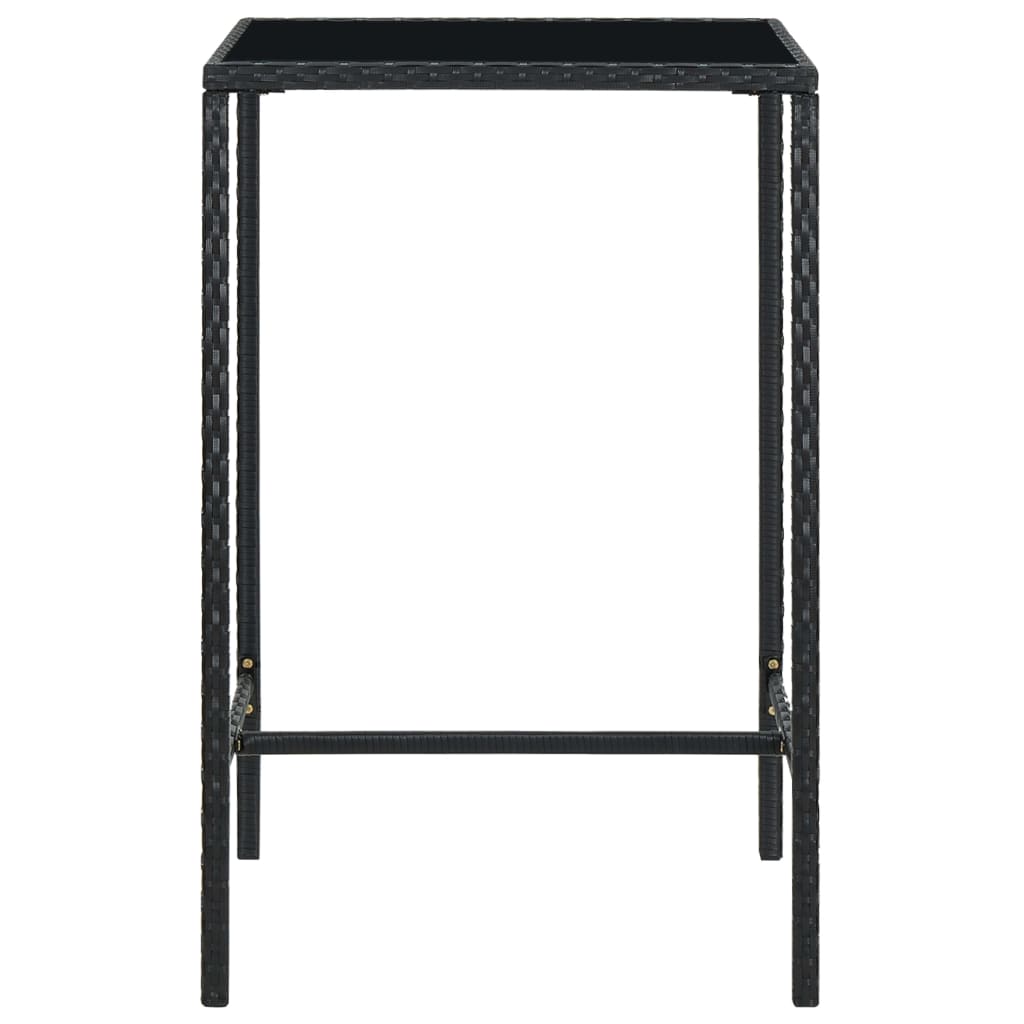 vidaXL Zahradní barový stůl černý 70 x 70 x 110 cm polyratan a sklo