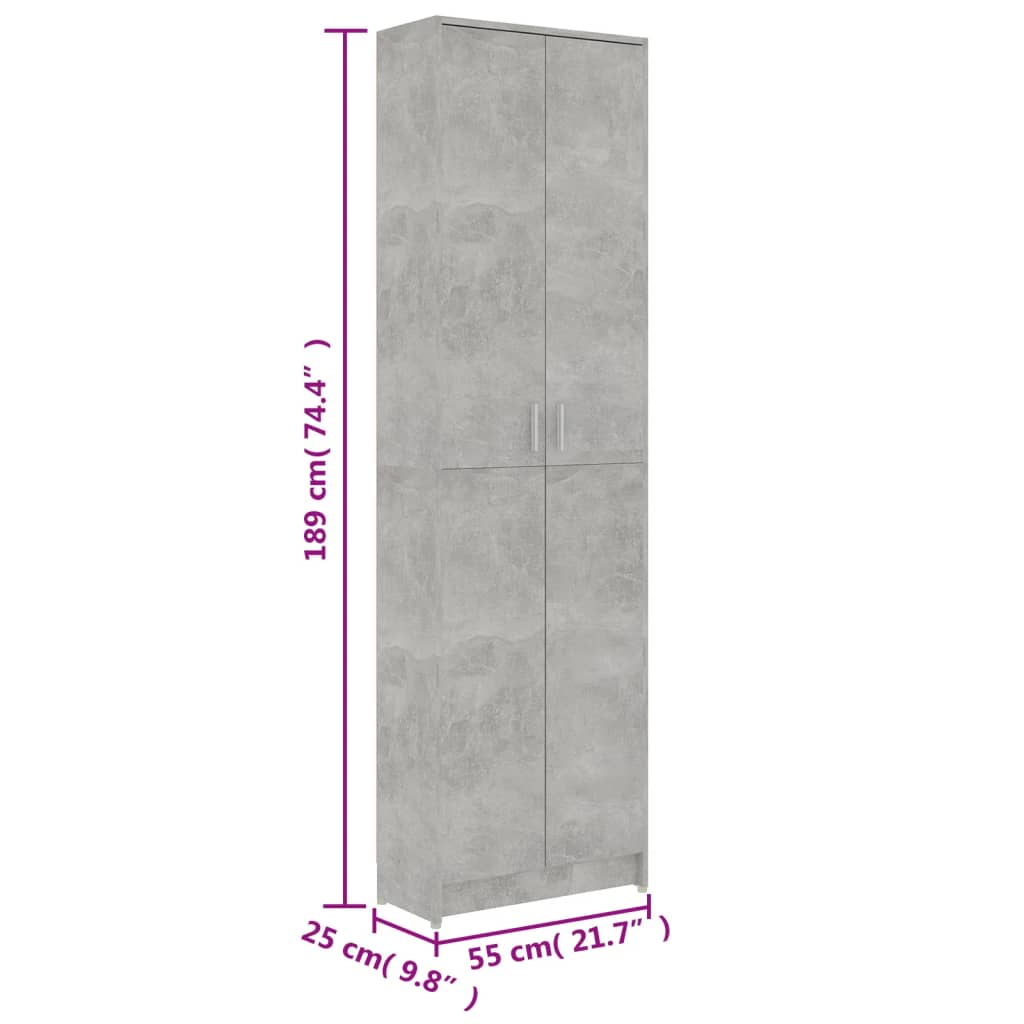 vidaXL Skříň do předsíně betonově šedá 55 x 25 x 189 cm dřevotříska