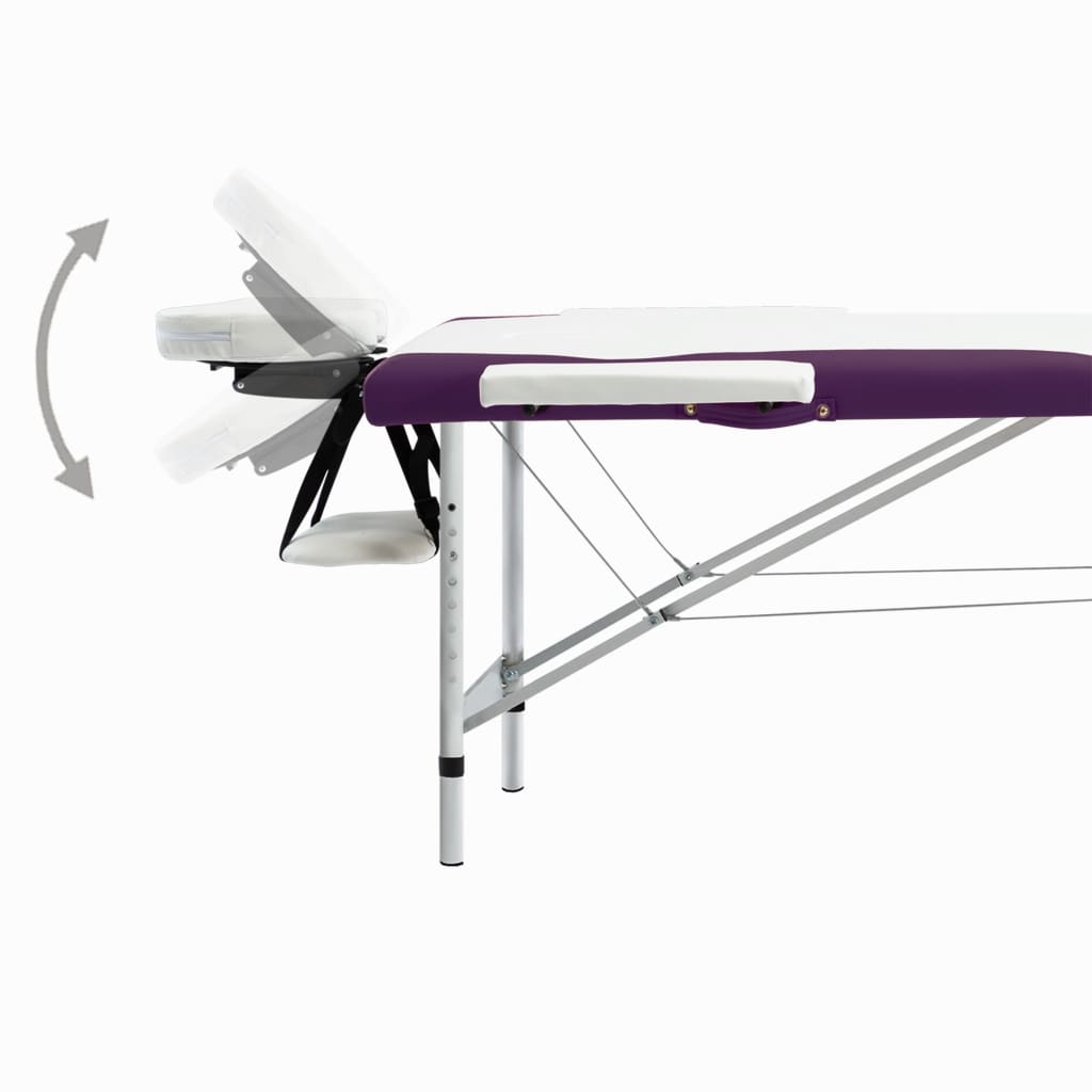 vidaXL Skládací masážní stůl se 2 zónami hliník bílo-fialový