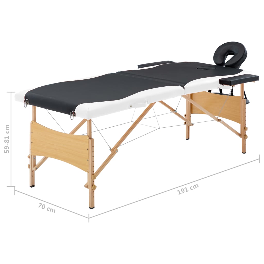 vidaXL Skládací masážní stůl 2 zóny dřevěný černý a bílý