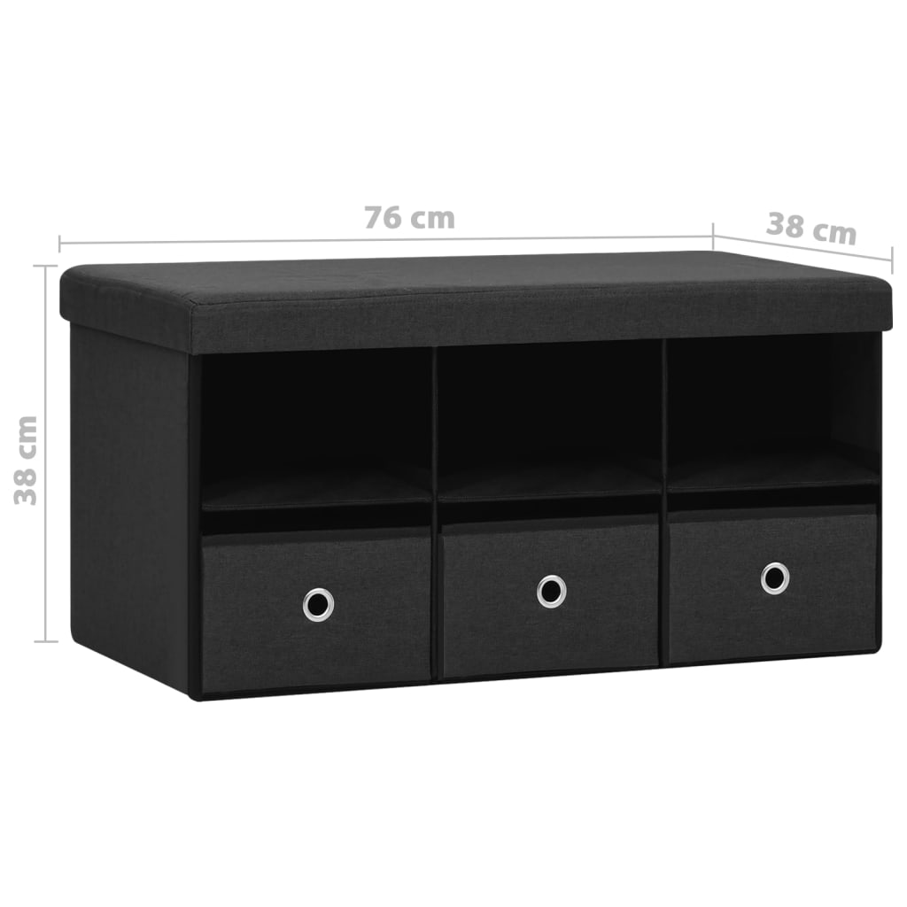 vidaXL Skládací úložná lavice černá 76 x 38 x 38 cm umělý len