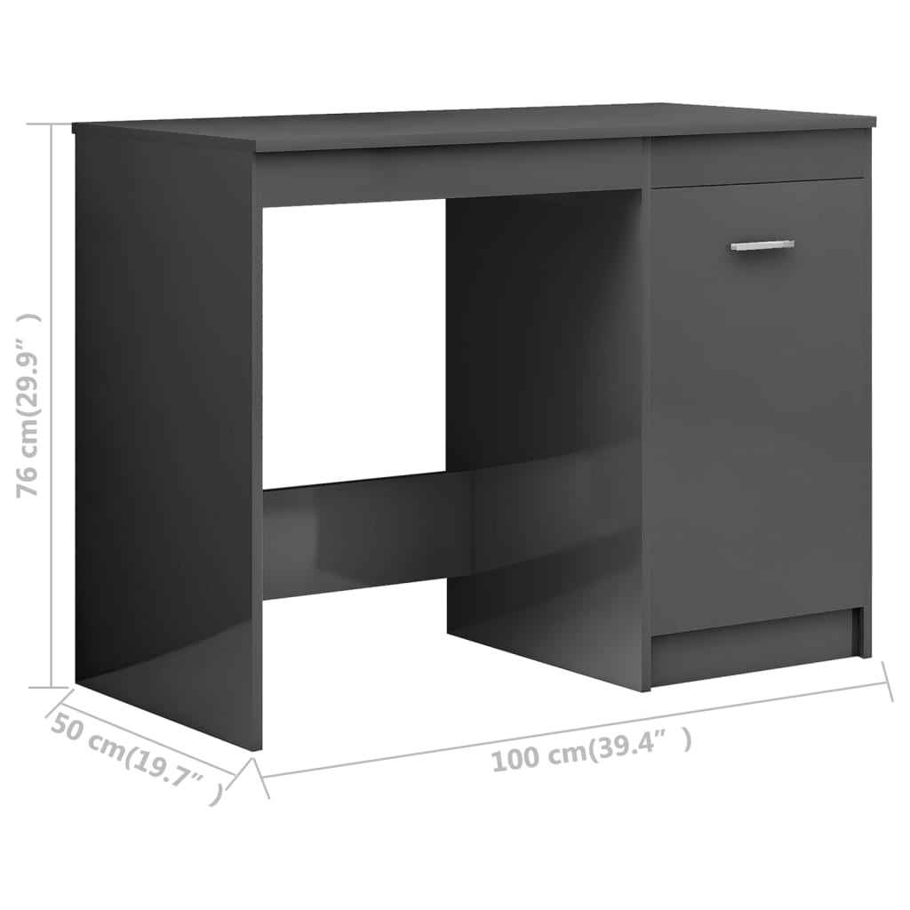 vidaXL Psací stůl šedý s vysokým leskem 100 x 50 x 76 cm dřevotříska