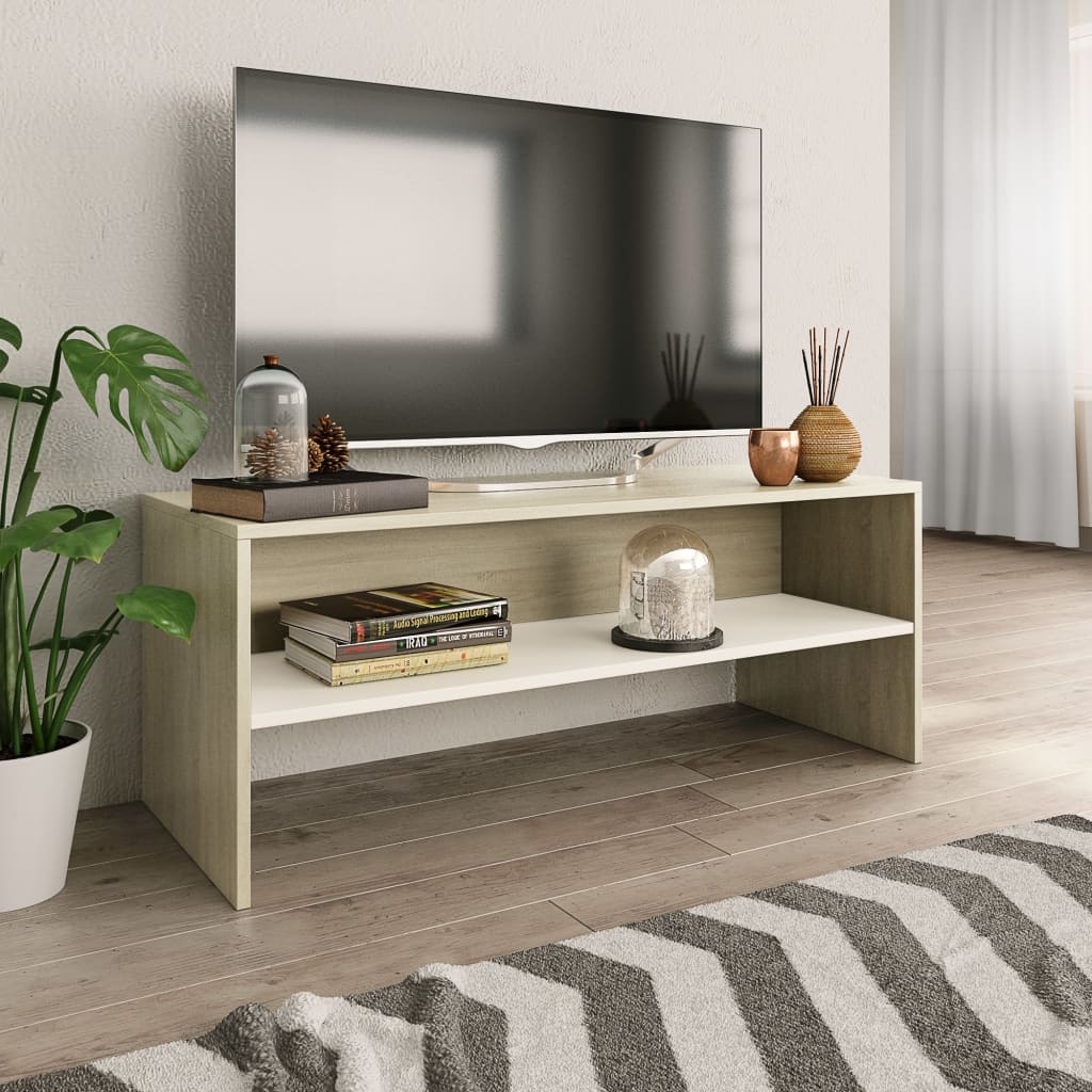 vidaXL TV stolek bílý a dub sonoma 100 x 40 x 40 cm dřevotříska