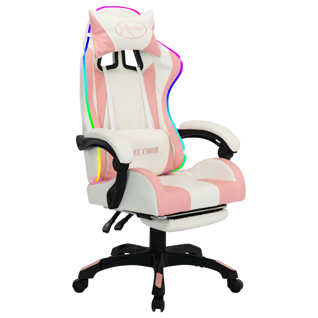 vidaXL Herní židle s RGB LED podsvícením růžovo-bílá umělá kůže