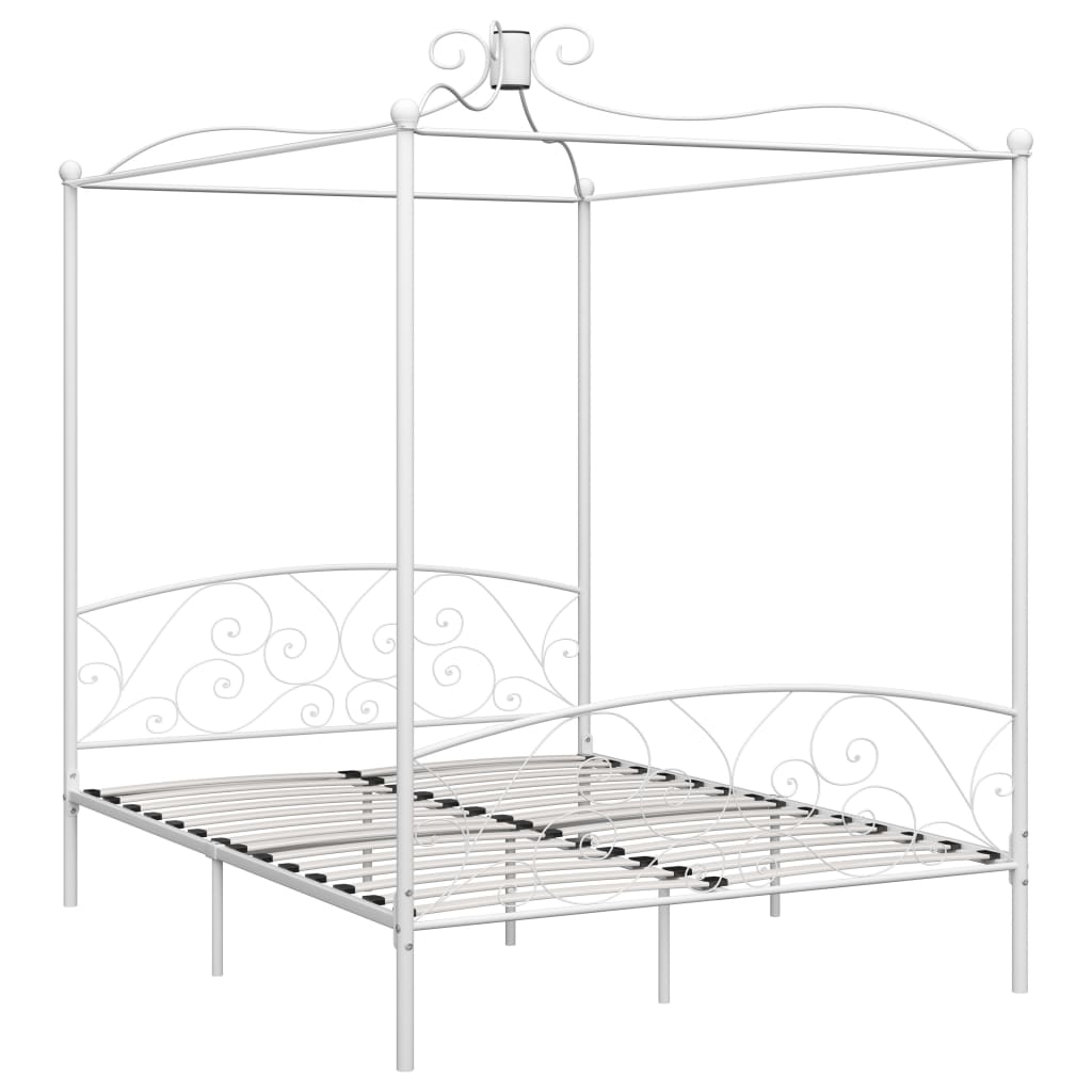 vidaXL Rám postele s nebesy bílý kovový 180 x 200 cm