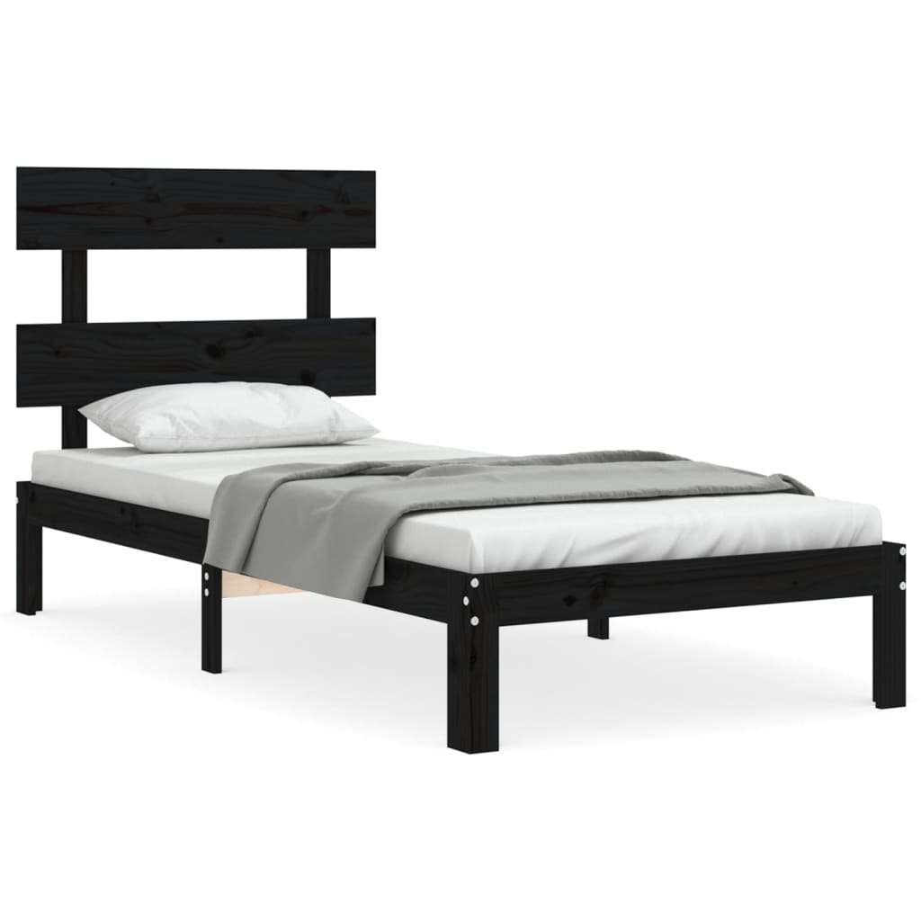 vidaXL Rám postele s čelem černý 100 x 200 cm masivní dřevo