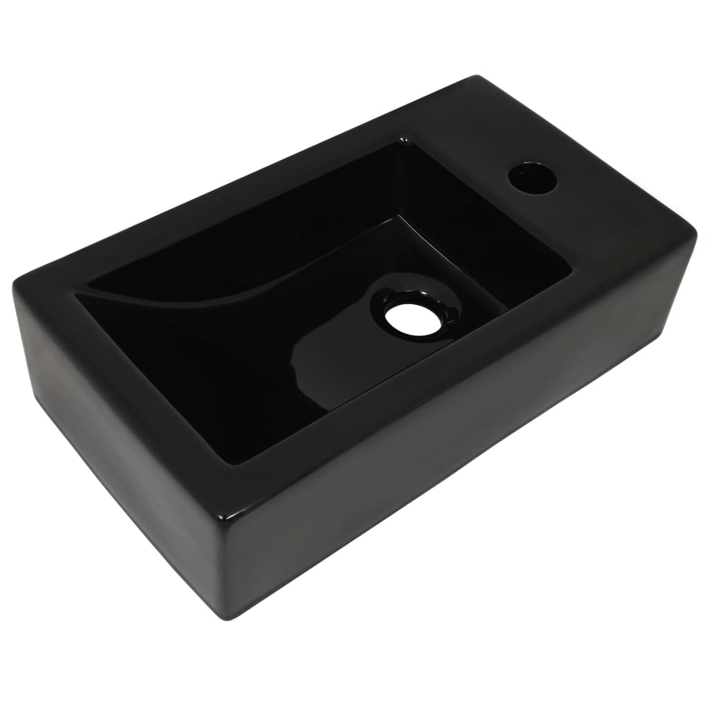 vidaXL Umyvadlo otvor na baterii obdélník keramika černé 46x25,5x12 cm